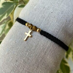 Bracelet Oeil de Tigre et Croix dorée