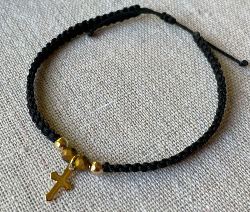 Bracelet Oeil de Tigre et Croix dorée – Image 2