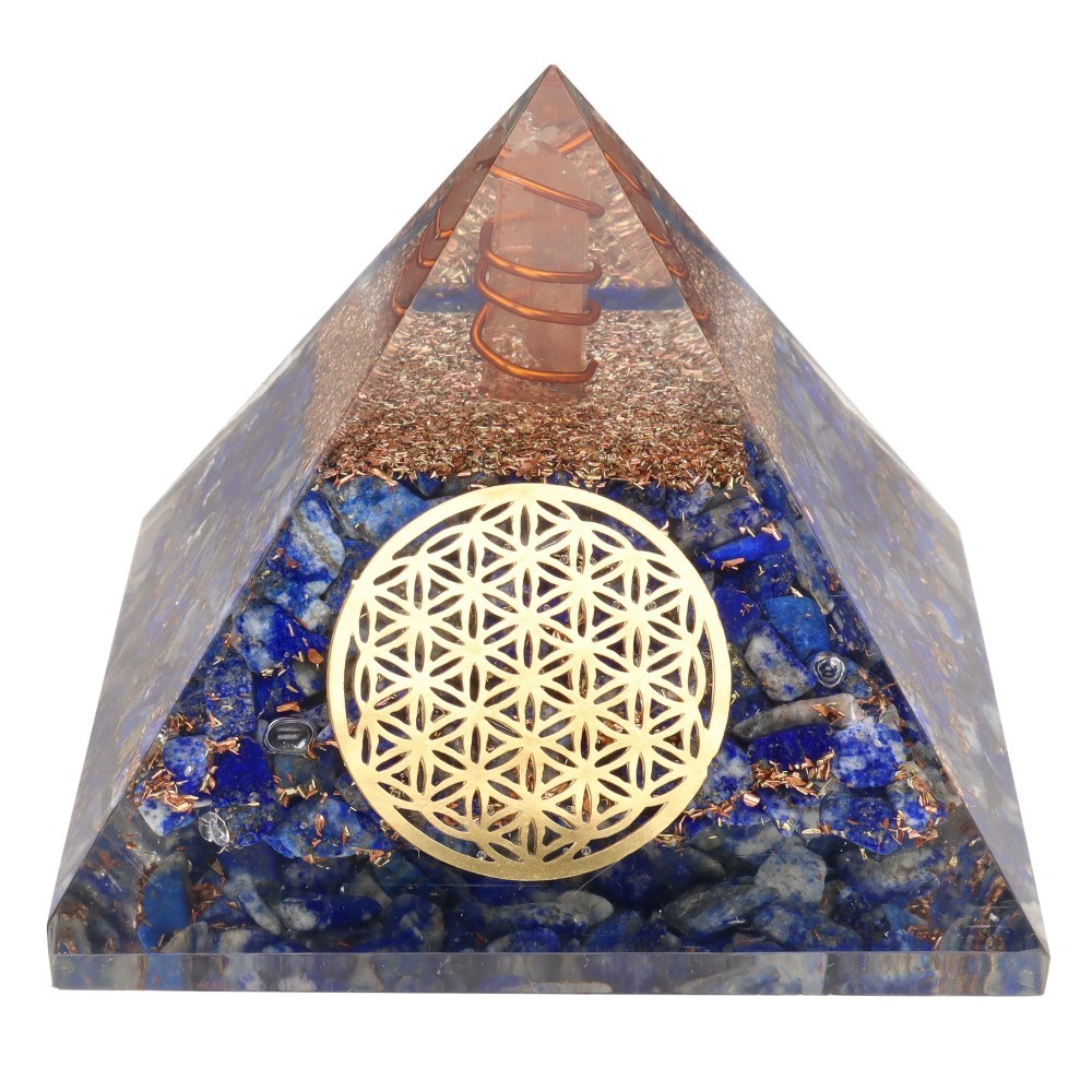Pyramide en Orgone Lapis Lazuli et Fleur de Vie