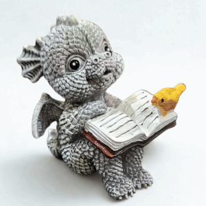 Dragon avec livre et oiseau