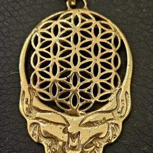 Pendentif Bronze Tête de Mort et Fleur de Vie