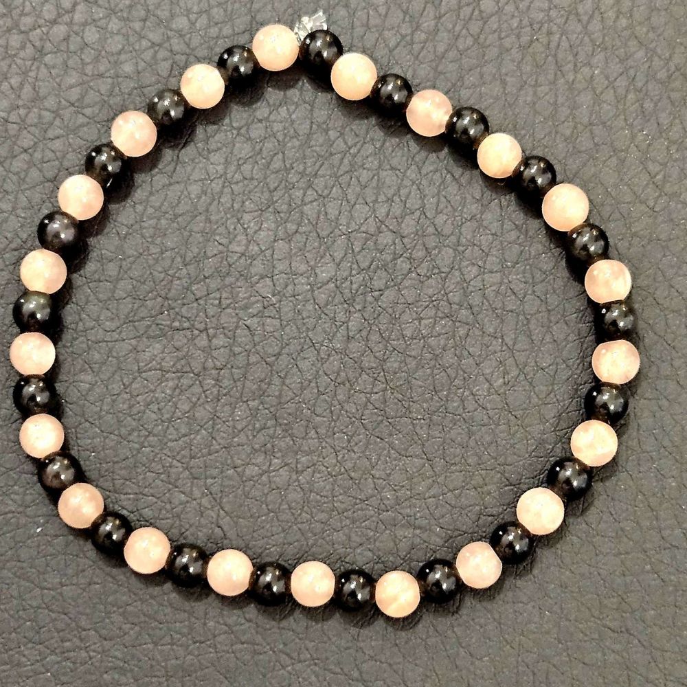 Bracelet Obsidienne Noire et Pierre du Soleil 4 mm