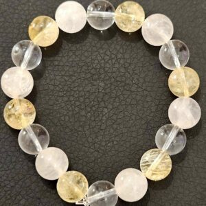 Bracelet Cristal de Roche, Quartz Rose et Citrine 10 mm