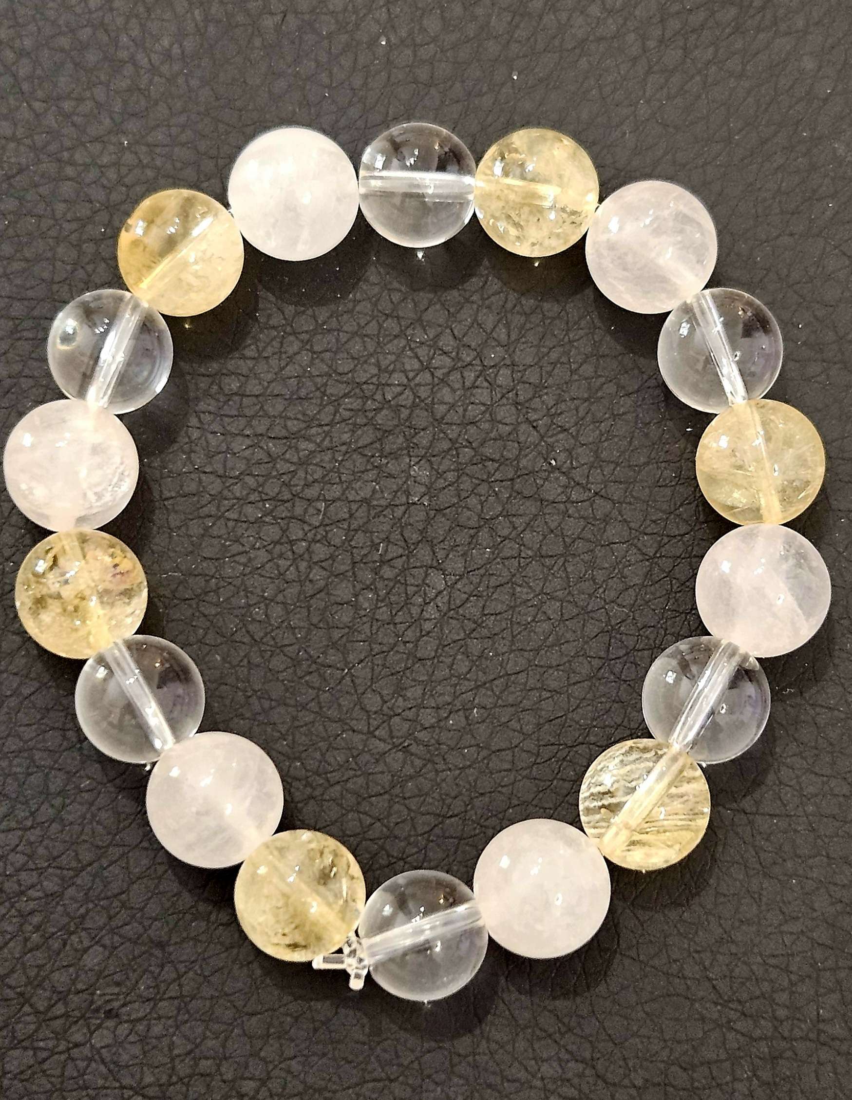 Bracelet Cristal de Roche, Quartz Rose et Citrine 10 mm