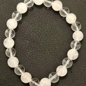 Bracelet Cristal de Roche et Quartz Rose  8 mm