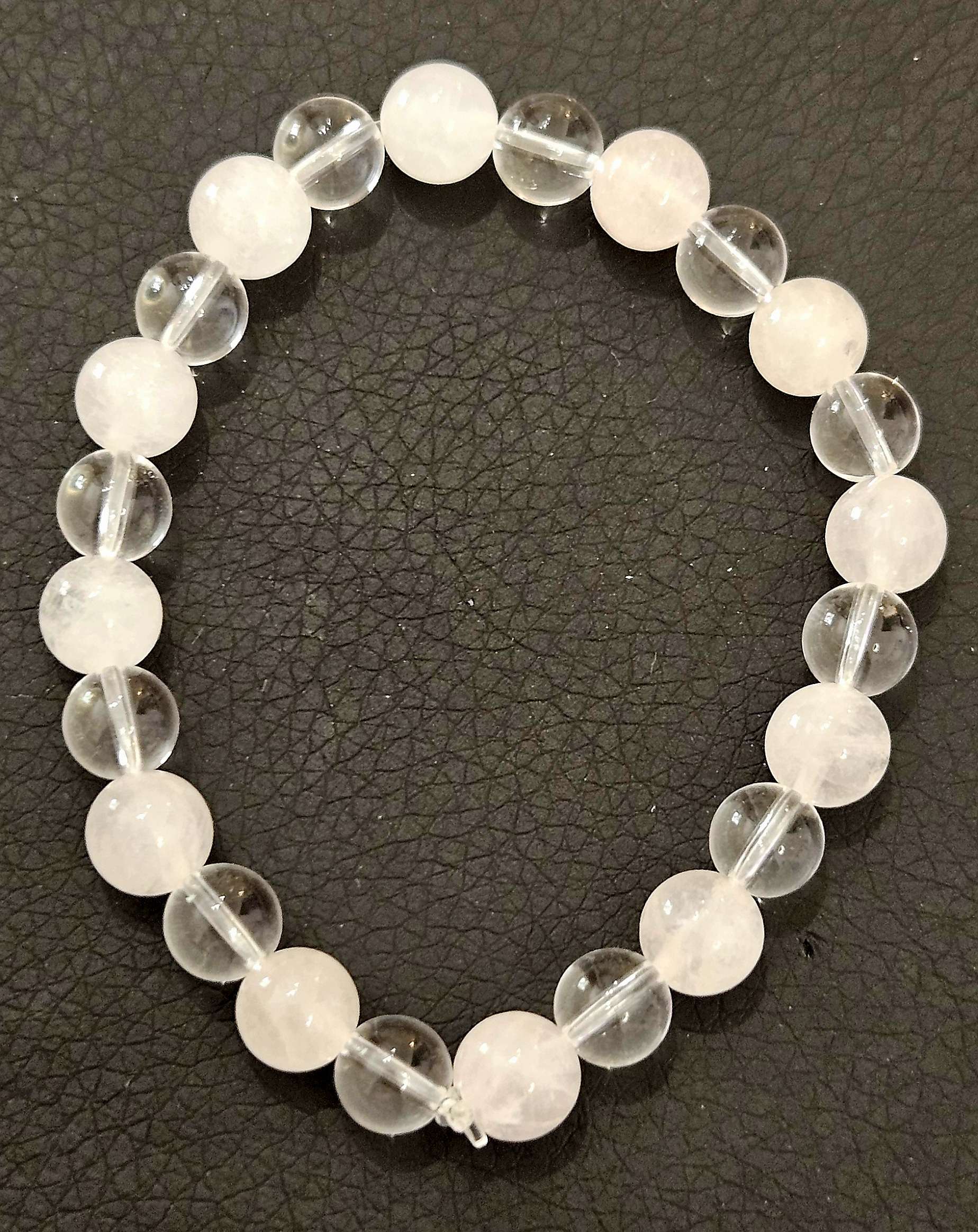 Bracelet Cristal de Roche et Quartz Rose 8 mm