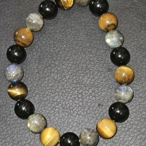 Bracelet Tourmaline, Œil de Tigre et  Labradorite 10 mm