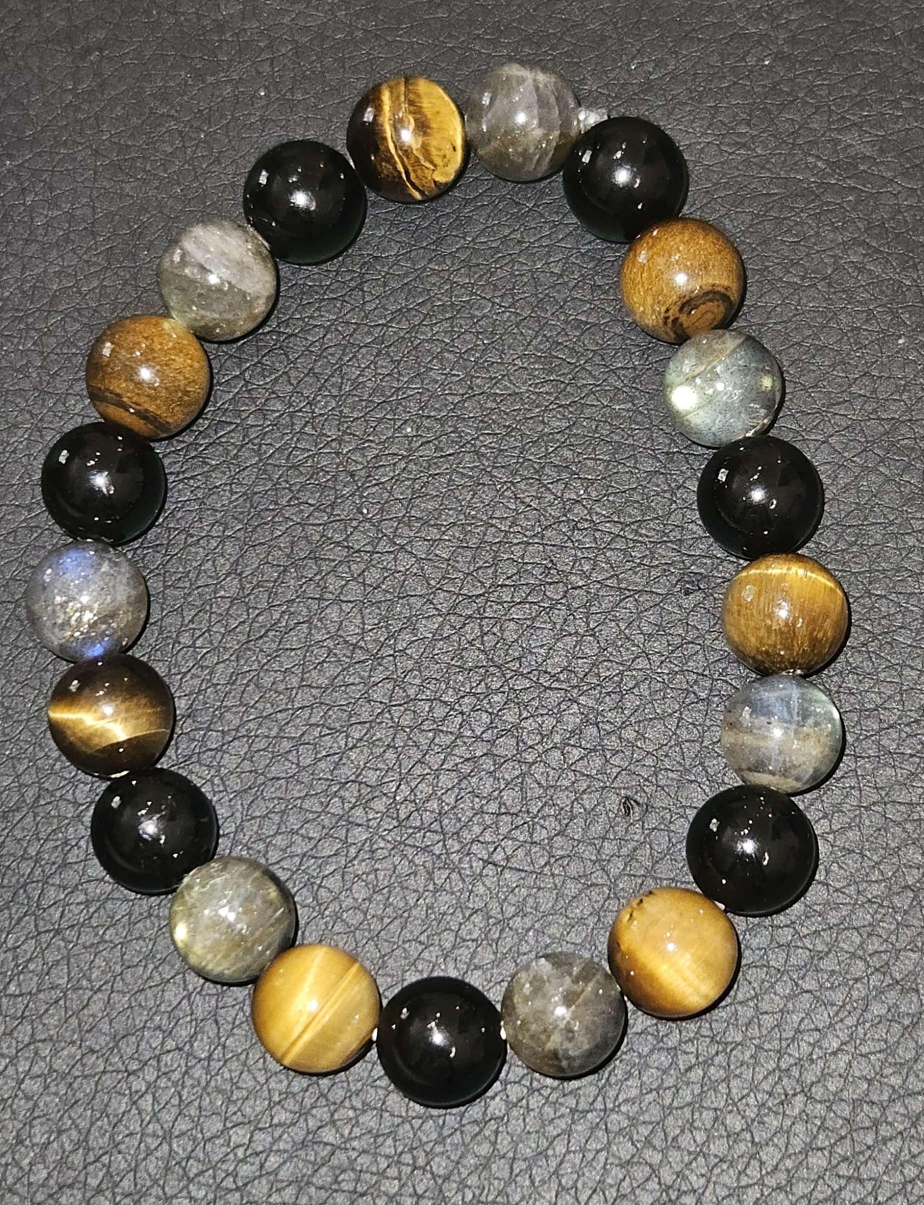 Bracelet Tourmaline, Œil de Tigre et Labradorite 10 mm