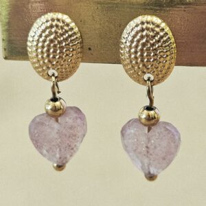 Boucles d'Oreille Cœur Quartz Fraise