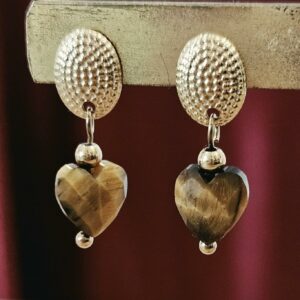 Boucles d'Oreille Cœur Œil de Tigre